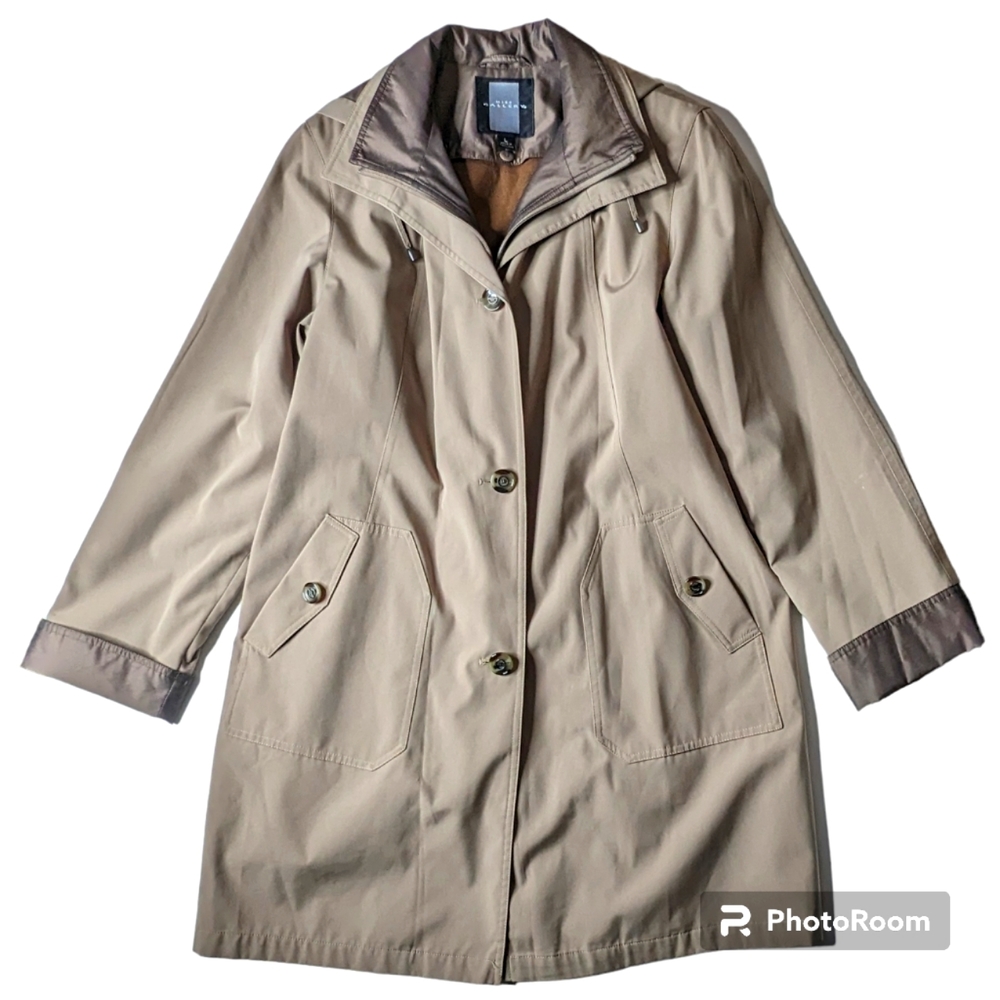 Miss Gallery Trench Coat Women's Sz L Tan Brown Removable Hood & Lining